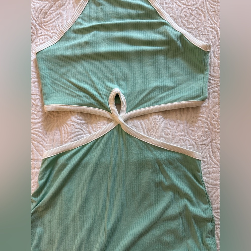 Green Cutout Dress with White Trim